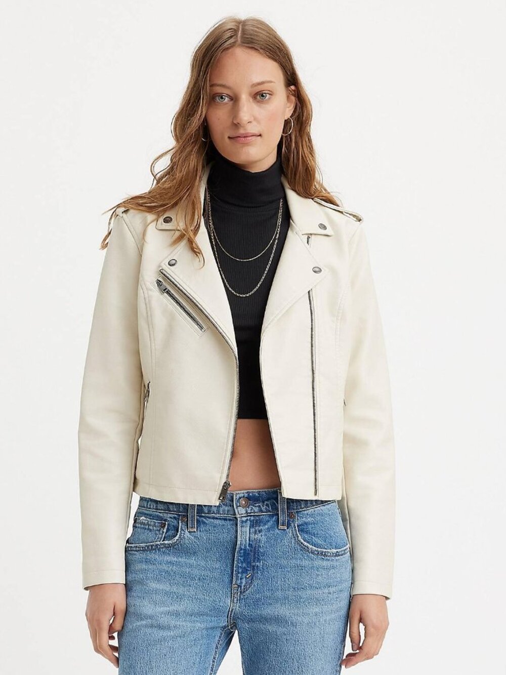 Levi’s White Faux Leather Moto Jacket – Size XS